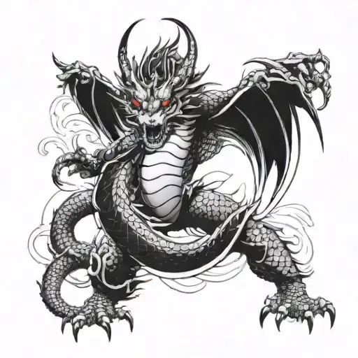 A Fierce Warrior Battling A Powerful Dragon In A Traditional Japanese Style