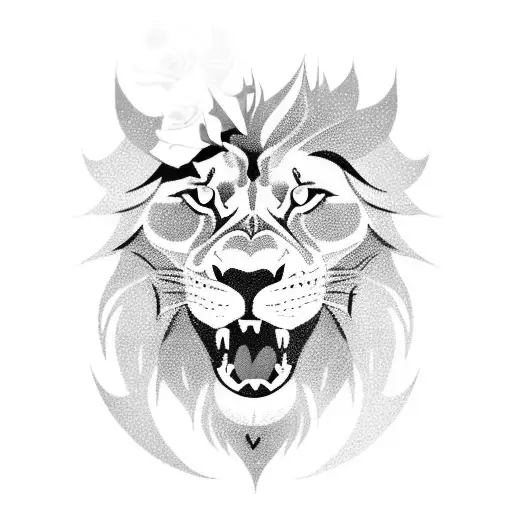 A Snowboarding Lion With Roses In Its Mane