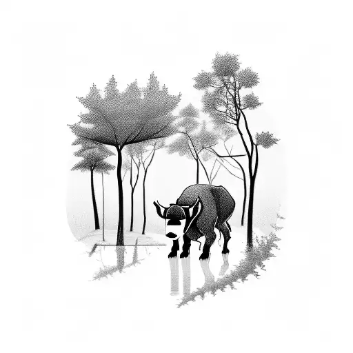 A Serene Forest Landscape With A Hidden Silhouette Of A Bull-terrier