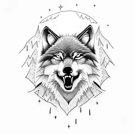 A Majestic Wolf Howling At The Moon In A Forest