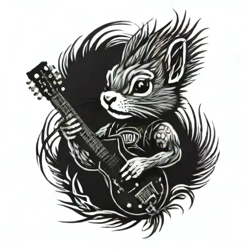 A Rebellious Punk Rock Squirrel With A Mohawk And Electric Guitar