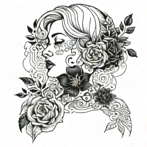 A Portrait Of A Woman With Intricate Music-themed Tattoos On Her Skin