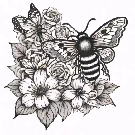 Flowers Bee Butterfly Surrounded