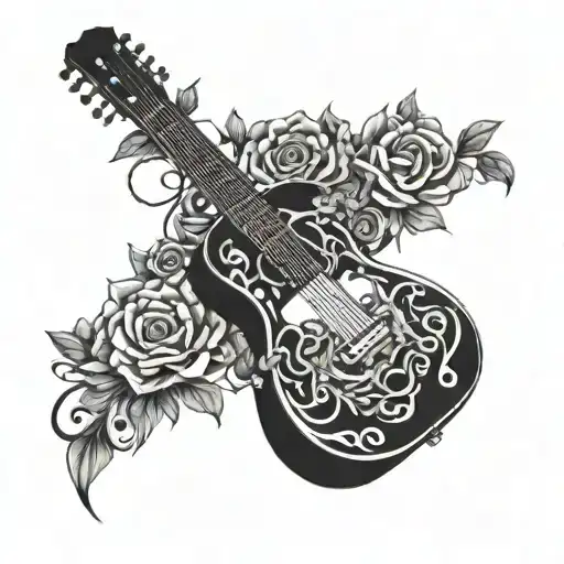 A Guitar Intertwined With Vines And Flowers