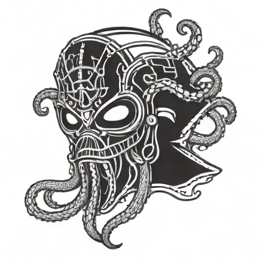 Scary Squid With Tentacles Coming Through Goalie Mask Cage