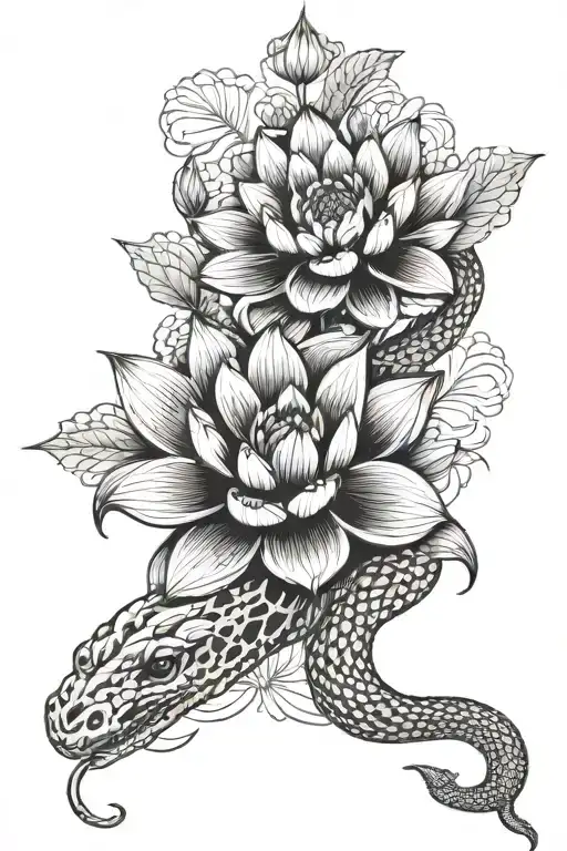 Snake And Lotus Flowers