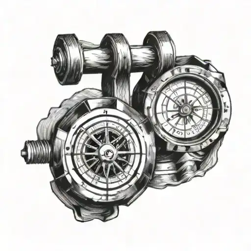 A Gym Dumbbell With A Compass Pointing Towards The Weights