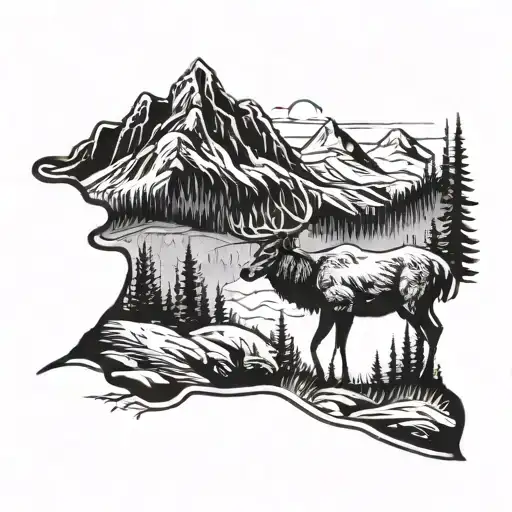 A Majestic Mountain Landscape With A Hidden Deer Silhouette For A Hunting Enthusiast