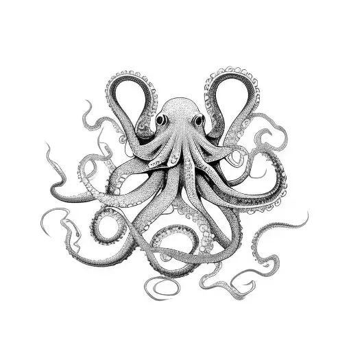 Octopus With Fishes And Waves