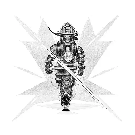 A Cyberpunk Firefighter Battling A Robotic Dragon