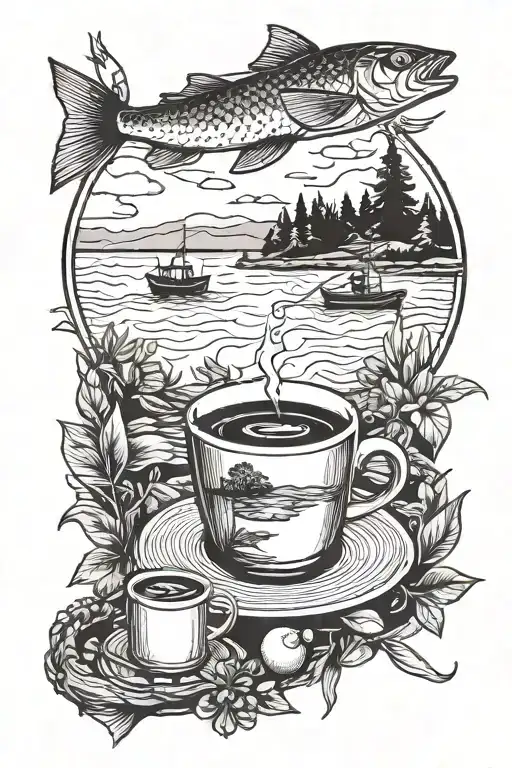 Coffee And Fishing Scene