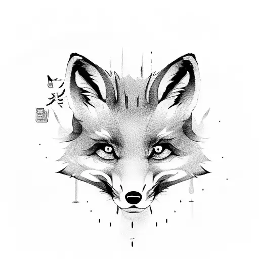 Chinese Brush Paint Ink Fox With Nine Tails