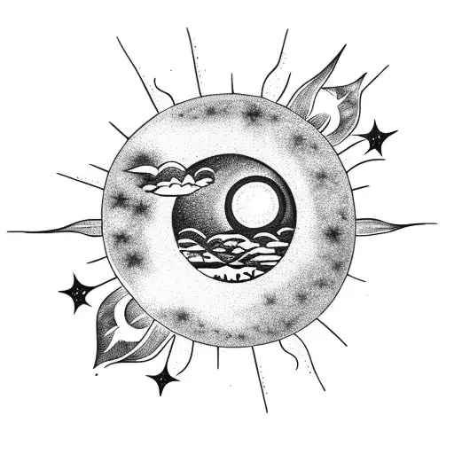 Sun In A Starry Night Background