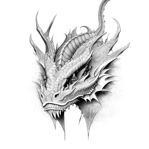 Earth Dragon Facing Up On Black And Grey Then Only The Eryes Are Colored
