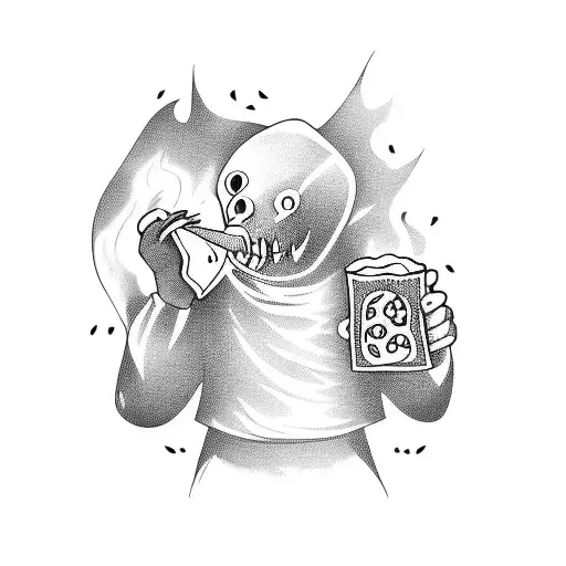 A Ghost Holding A Beer Mug And Eating A Slice Of Pizza While Playing Soccer