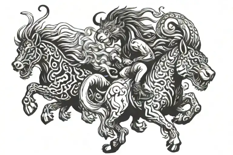 Horse With Tiger And Dragon And Monkey