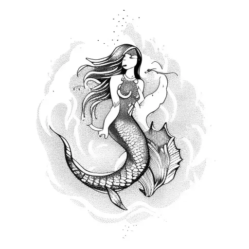 Mermaid Riding A Wave