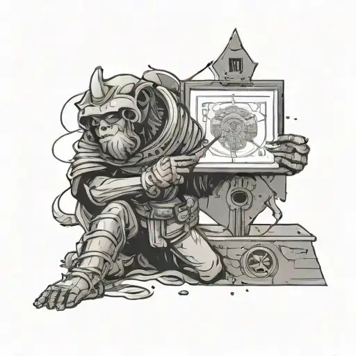 Monke Knight Holding A Stone Tablet Of The Knights Oath In A Futuristic Space Setting