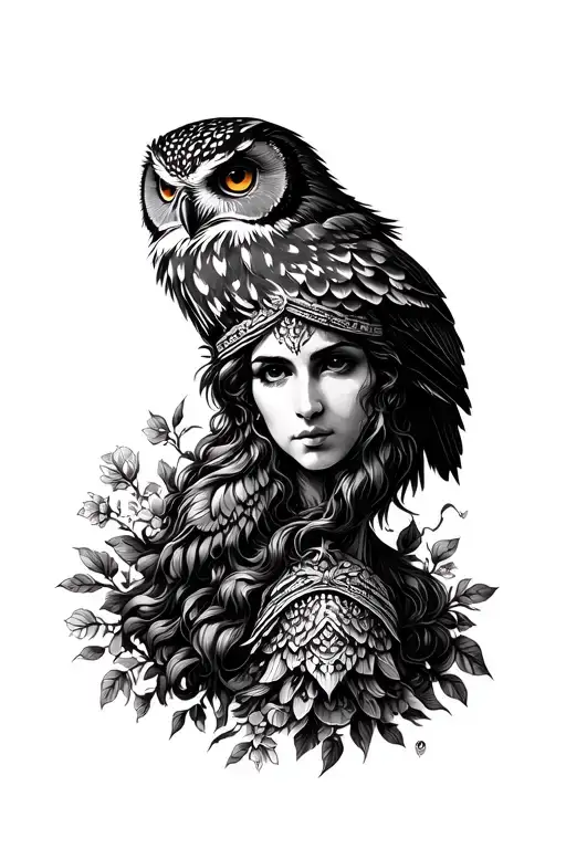 Greek Goddess Athenea With Owl Perched