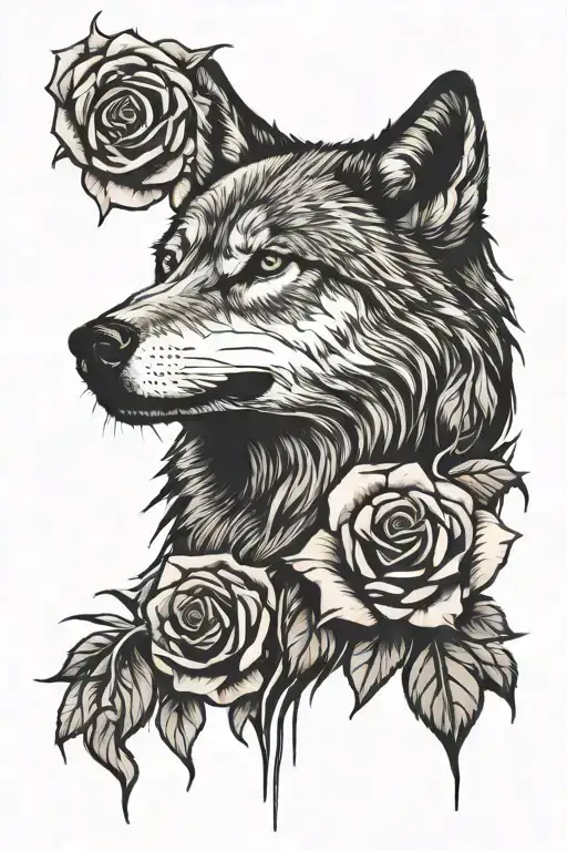 Wolf And Red Rose