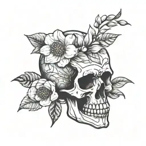 Skull And Magnolia Flower