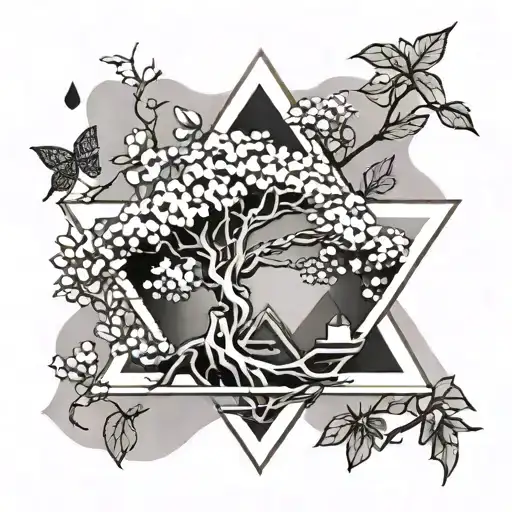 Sakura Tree Inside Triangul Animore Only The Tree