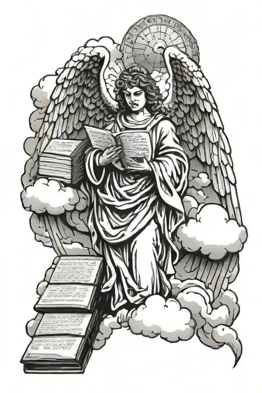 Angel Statue Holding The Ten Commandments Tablets With Clouds As Shading