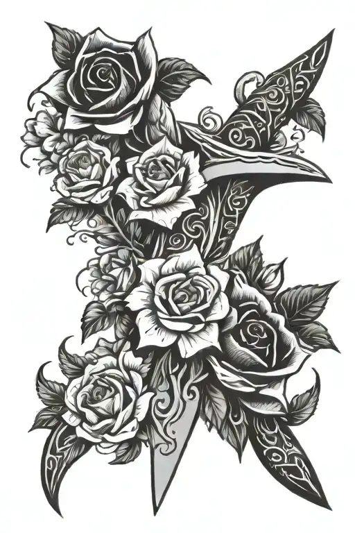 Curved Dagger With A Break And Flowers