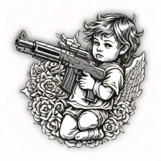 Little Angel With Ak 47 Or Uzi