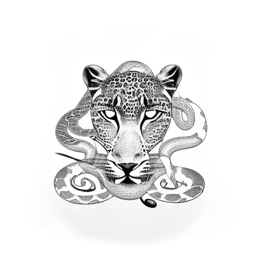 Leopard And Snake Under Tree At Sunset