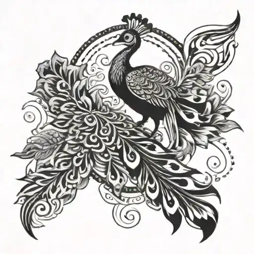 Peacock And Trishul Trident Surrounded