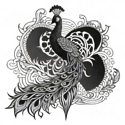 Peacock And Trishul Trident Intertwined