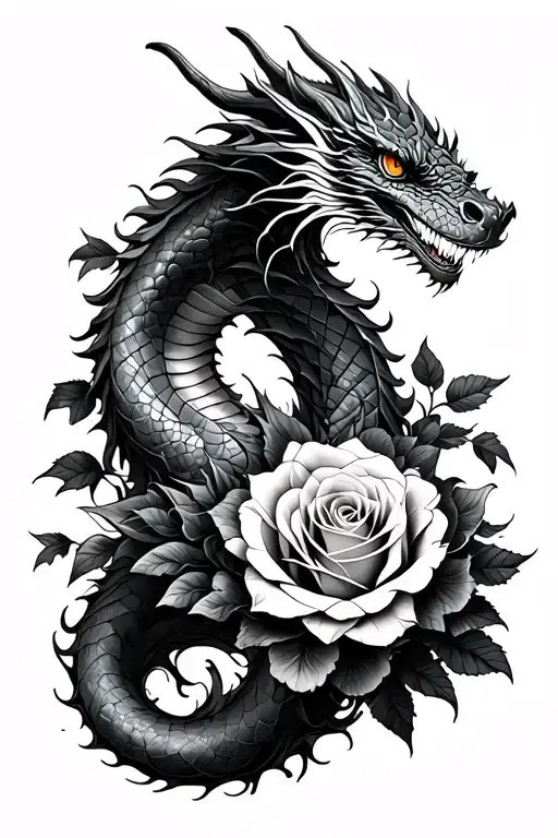 Dragon Wrapping Around Roses