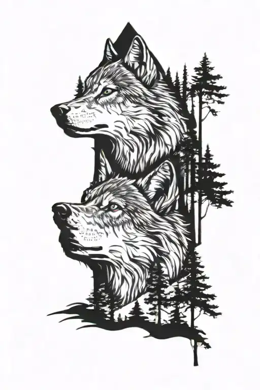Wolf Full Face Among Pine Trees