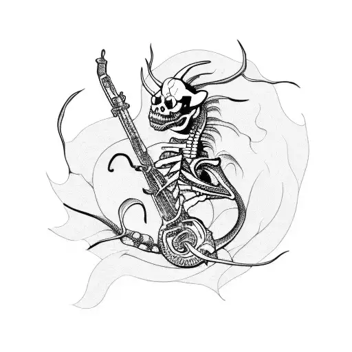 A Comedic Skeleton Dragon Playing A Musical Instrument