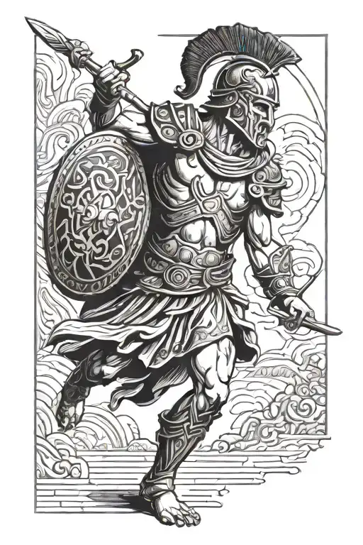 Greek Warrior Battling