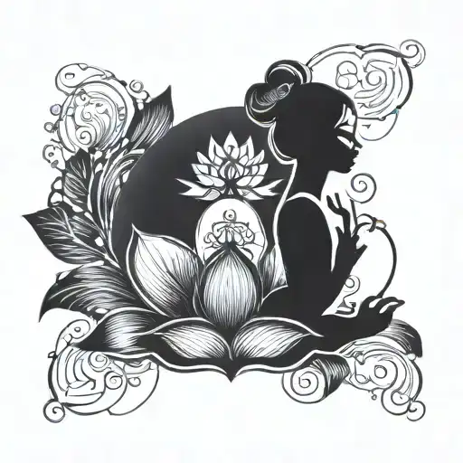 Silhouette Woman Lotus Yoga Poss Lotus Flower Blooming
