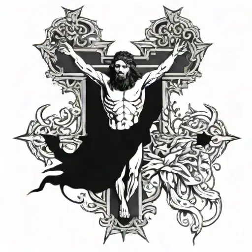 Cross And Jesus Christ Crucified And Heads