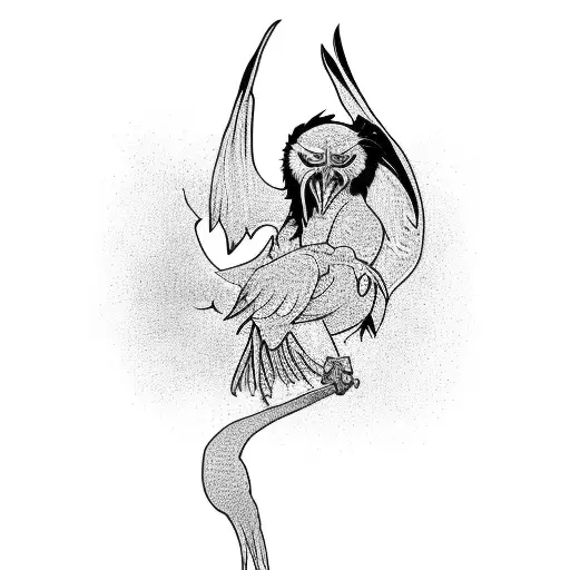 A Harpy Engaged In A Jiu-jitsu Match With A Blackwork Background