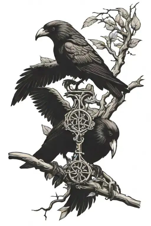Gemini Symbol Crow Perched On A Branch