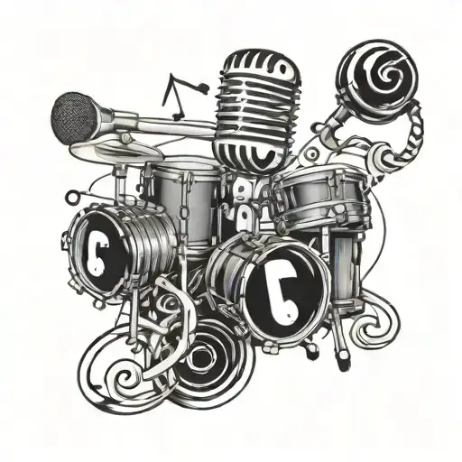 Microphone Drums And Music Note Intertwined