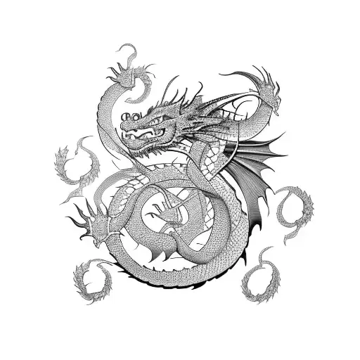 Create A Dragon Tattoo Design With A Blackwork Style And Traditional Japanese Motifs