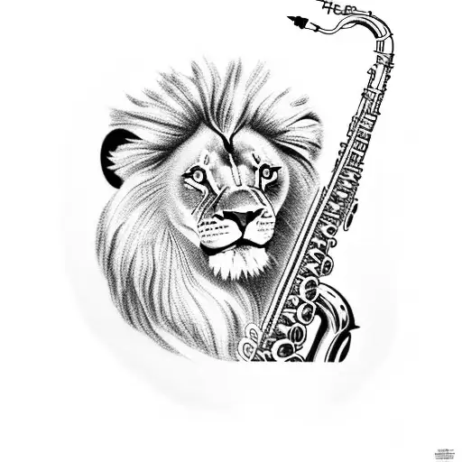 A Lion Playing A Saxophone Under A Vibrant Sunset