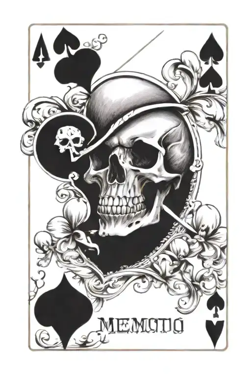Skull Inside An Ace Of Spades Card With The Words Memento Mori