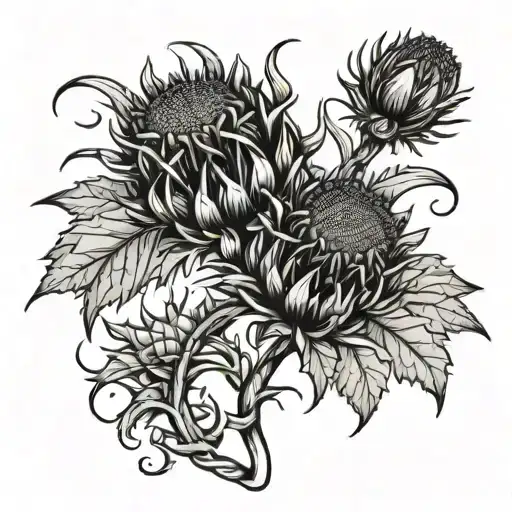 Scottish Thistle Intertwined With Egyptian Hieroglyphics