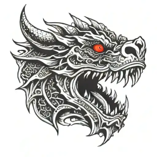 Graphics On The Sides Of The Dragon's Head In Red And Black Colors