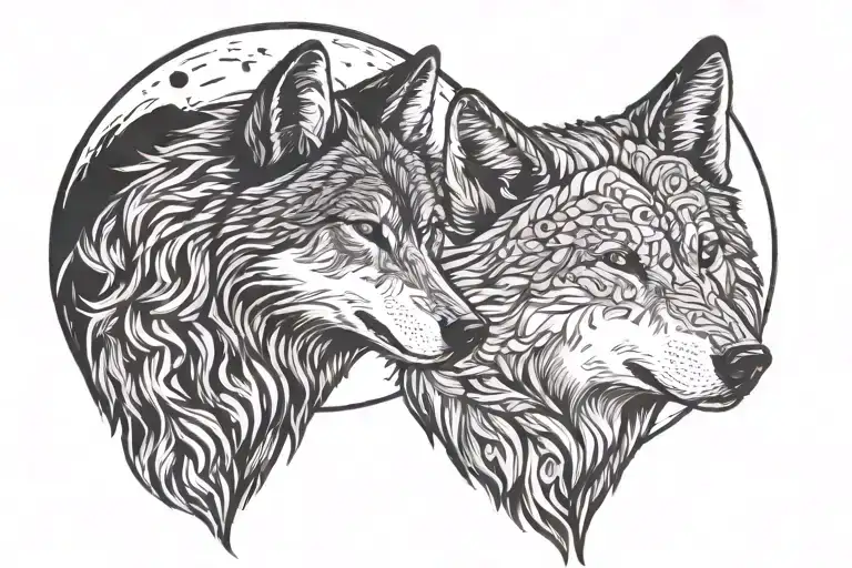 Black Wolf And White Wolf Howling At The Moon