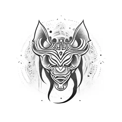 A Tribal-inspired Blackwork Tattoo Of A Horror Movie Icon Surrounded By Animal Symbols