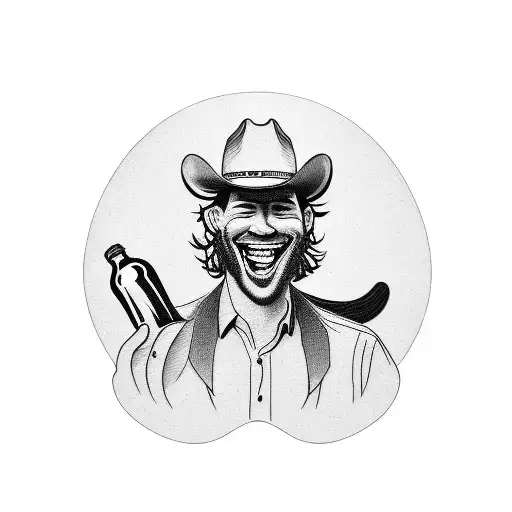 Cowboy Laughing With A Bottle Of Wine