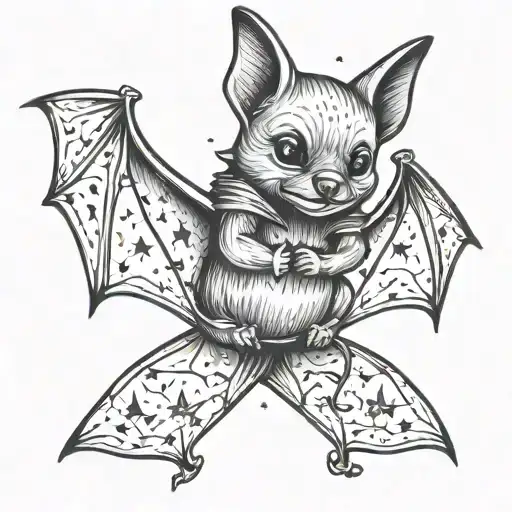 Bat Hugging Arm And Stars Around The Cute Looking Bat